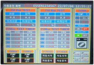 Auto-run screen — simultaneous 350/210 bar monitoring
